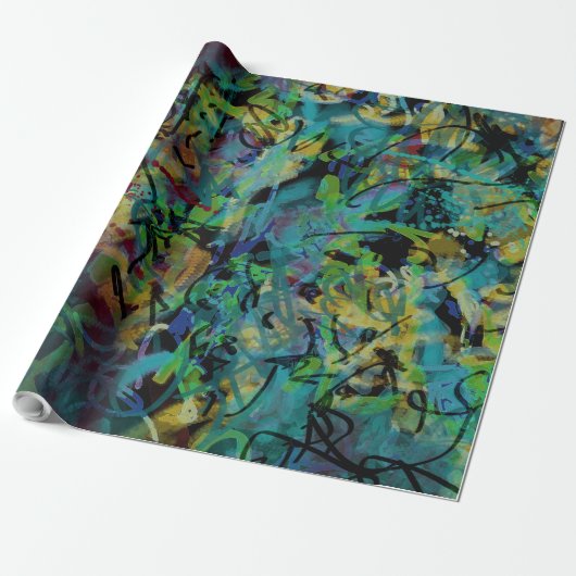 Kleurrijke gekrabbelde abstracte kunst cadeaupapier (Uitgerold)