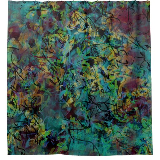 Kleurrijke gekrabbelde abstracte kunst douchegordijn (Voorkant)