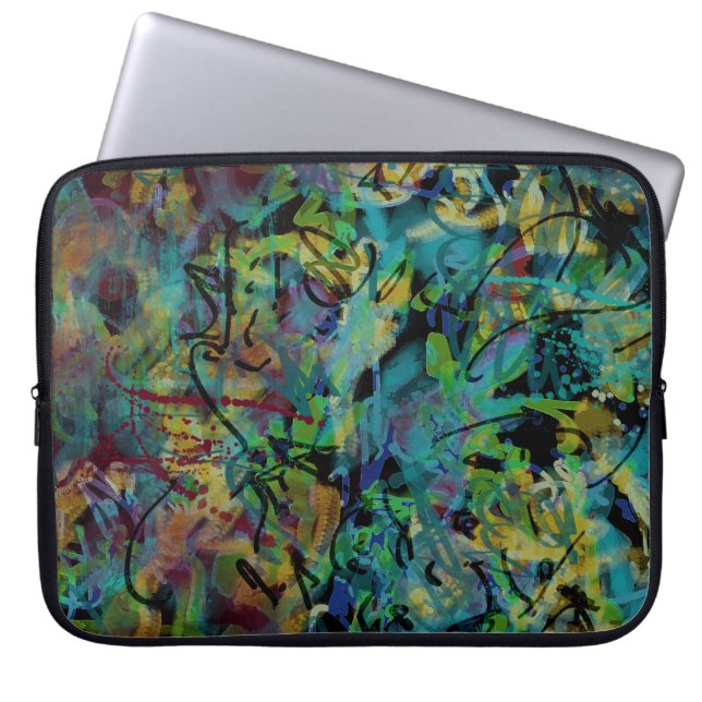 Kleurrijke gekrabbelde abstracte kunst laptop sleeve (Voorkant)