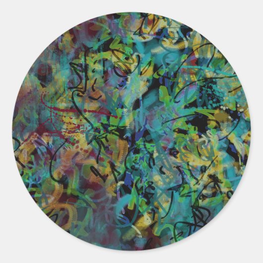 Kleurrijke gekrabbelde abstracte kunst ronde sticker (Voorkant)