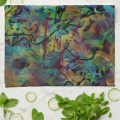 Kleurrijke gekrabbelde abstracte kunst theedoek (Gevouwen)