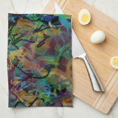 Kleurrijke gekrabbelde abstracte kunst theedoek (Quarter Fold)