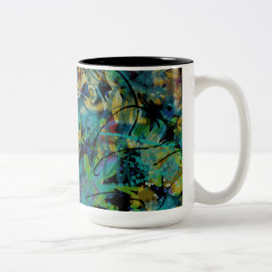 Kleurrijke gekrabbelde abstracte kunst tweekleurige koffiemok