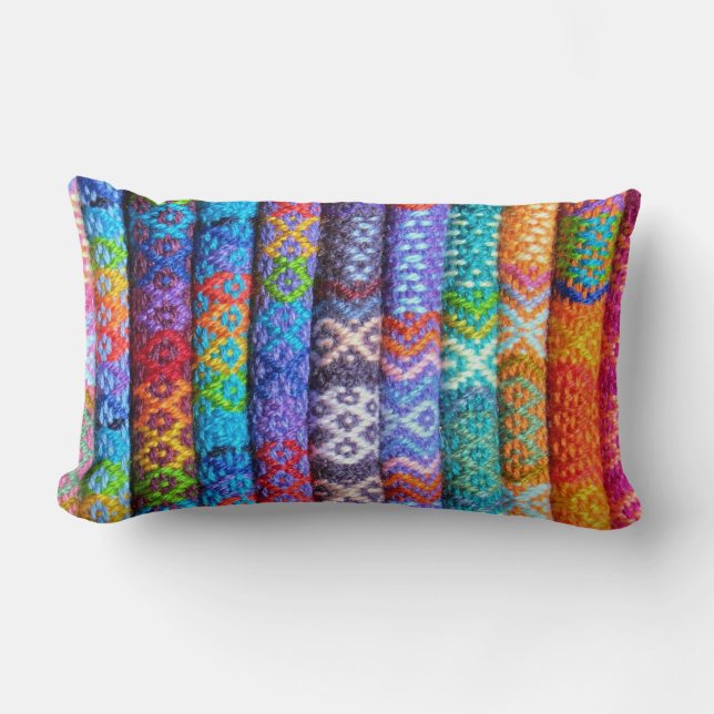 Kleurrijke gelaagde geweven stof look boho kussen (Voorkant)