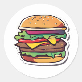 Kleurrijke gelaagde hamburgers barsten smaken 007 ronde sticker
