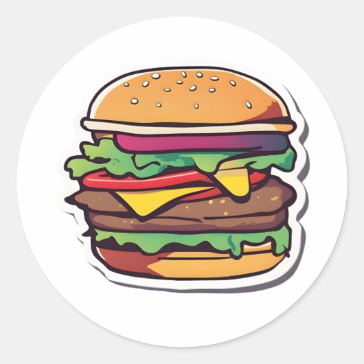 Kleurrijke gelaagde hamburgers barsten smaken 007 ronde sticker (Voorkant)