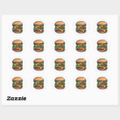 Kleurrijke gelaagde hamburgers barsten smaken 014 ronde sticker (Vel)