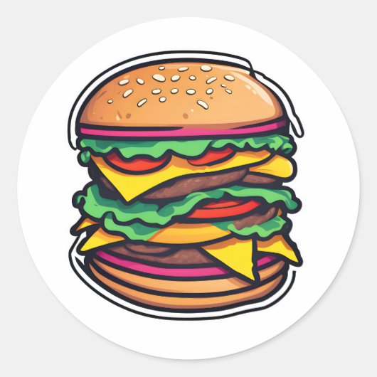 Kleurrijke gelaagde hamburgers barsten smaken 014 ronde sticker (Voorkant)