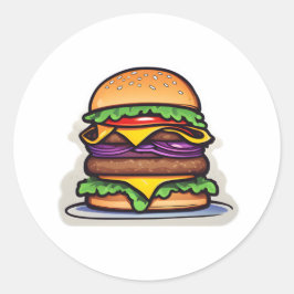 Kleurrijke gelaagde hamburgers barsten smaken 017 ronde sticker