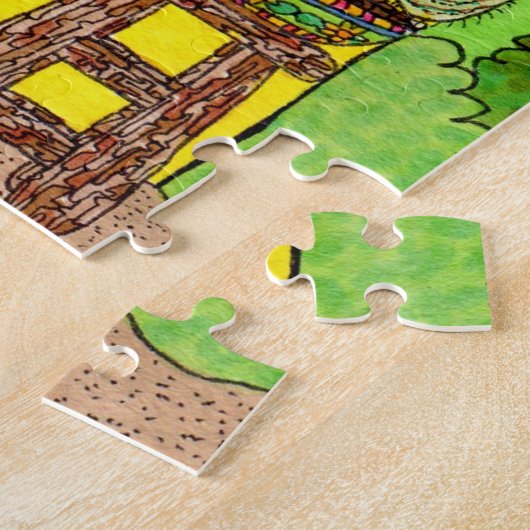 Kleurrijke gele Adobe House Cats Desert Tekening Legpuzzel (Zijkant)