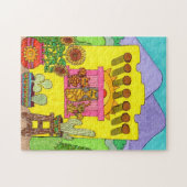 Kleurrijke gele Adobe House Cats Desert Tekening Legpuzzel (Horizontaal)
