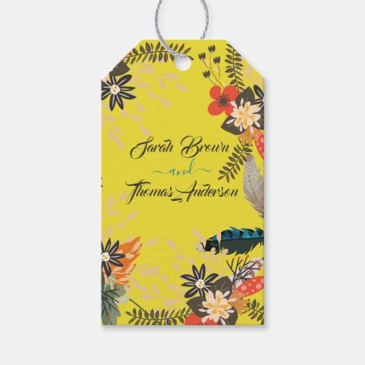 KLEURRIJKE GELE BLOEMBOHO CADEAULABEL (Voorkant)