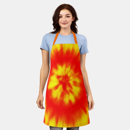 Kleurrijke gele Crimson Tie Dye Pattern Grill BBQ Schort (Gedragen)