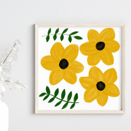 Kleurrijke Gele Moderne Bloem Grafische Schilderij Poster