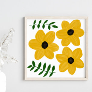 Kleurrijke Gele Moderne Bloem Grafische Schilderij Poster