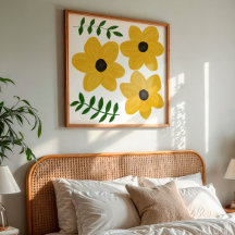 Kleurrijke Gele Moderne Bloem Grafische Schilderku
