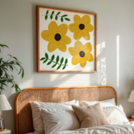 Kleurrijke Gele Moderne Bloem Grafische Schilderku Foto Afdruk