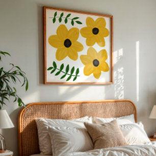 Kleurrijke Gele Moderne Bloem Grafische Schilderku Foto Afdruk