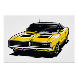 Kleurrijke Gele Spierauto Pop Sketch Perfect Poster