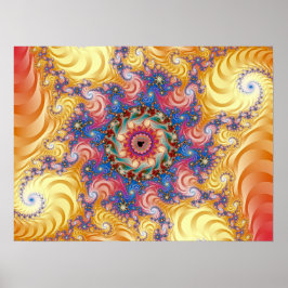 Kleurrijke Gele Spiraal Mandelbrot Poster