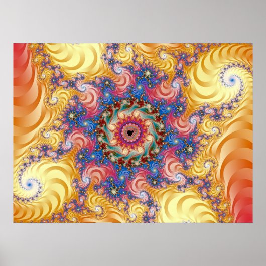 Kleurrijke Gele Spiraal Mandelbrot Poster (Voorkant)
