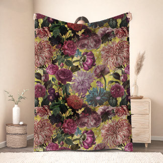 Kleurrijke gele vintage bloemen fleece deken