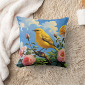 Kleurrijke gele vogel en roze rozen kussen (Deken)