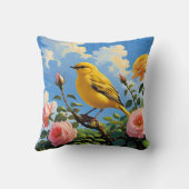 Kleurrijke gele vogel en roze rozen kussen (Achterkant)