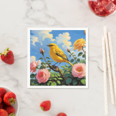 Kleurrijke gele vogel en  roze rozen servet (Insitu)