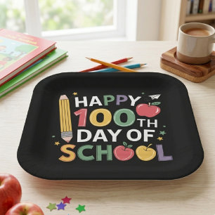Kleurrijke Gelukkige 100ste Dag Van School Potlood Papieren Bordje