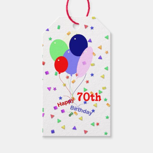 Kleurrijke Gelukkige 70ste Verjaardagsballonnen Cadeaulabel (Voorkant)