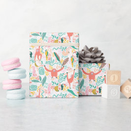 Kleurrijke Gelukkige Jungle Dieren Tropische Blade Cadeaupapier
