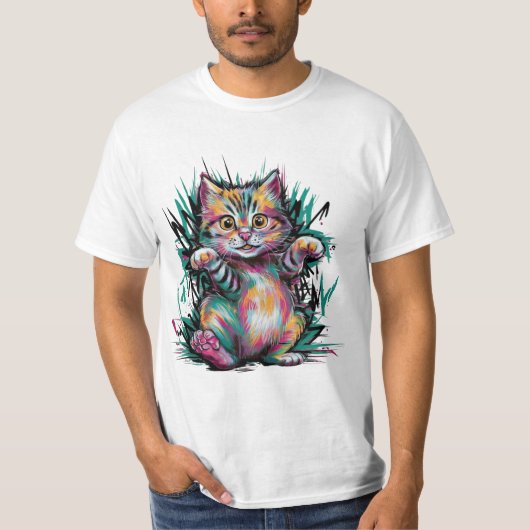 Kleurrijke gelukkige kat t-shirt (Voorkant)