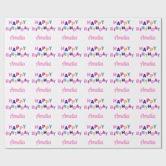 Kleurrijke Gelukkige Naam van de Verjaardag Cadeaupapier (Vlak)
