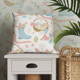 Kleurrijke gelukkige paaseieren in de lentemand kussen