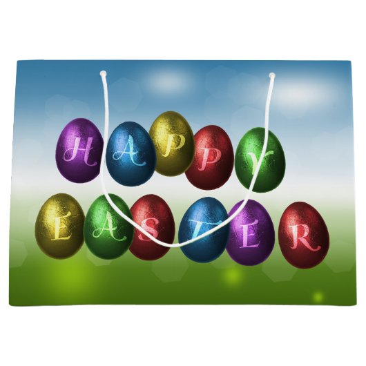 Kleurrijke Gelukkige Paaseieren Large Cadeautasje (Voorkant)