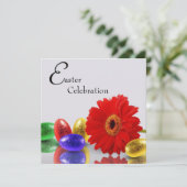 Kleurrijke gelukkige paaseieren met Gerbera Kaart (Staand voorkant)