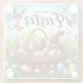 Kleurrijke, Gelukkige Paasmand met eieren Glazen Onderzetter (Achterkant)