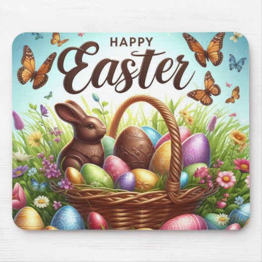 Kleurrijke, Gelukkige Paasmand met eieren Muismat (Voorkant)