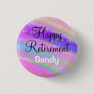 Kleurrijke Gelukkige Pensioen Eenhoorn Goud Glitte Ronde Button 3,2 Cm