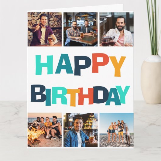 Kleurrijke Gelukkige Verjaardag 6 Fotocollage Kaart (Voorkant)