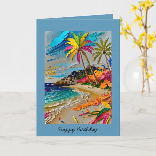 Kleurrijke Gelukkige Verjaardag Tropisch aanpasbaa Kaart (Gele Bloem)