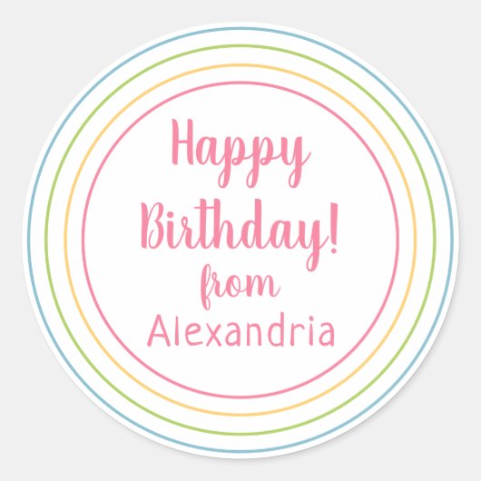 Kleurrijke Gelukkige Verjaardag van naam Pastel Pi Ronde Sticker (Voorkant)