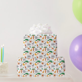 Kleurrijke gelukkige wilde dieren in de savanne cadeaupapier