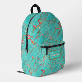 Kleurrijke gemarmerde faux turquoise met Jouw naam Bedrukte Rugzak