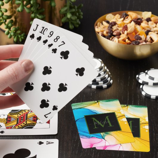 Kleurrijke gemarmerde monogram naam pokerkaarten (Insitu)