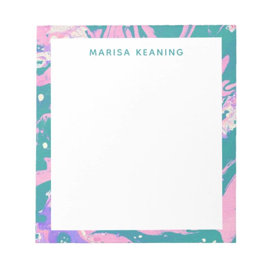 Kleurrijke gemarmerde verf in Roze en Groen met Na Notitieblok (Voorkant)