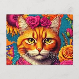 Kleurrijke gember kat briefkaart! briefkaart