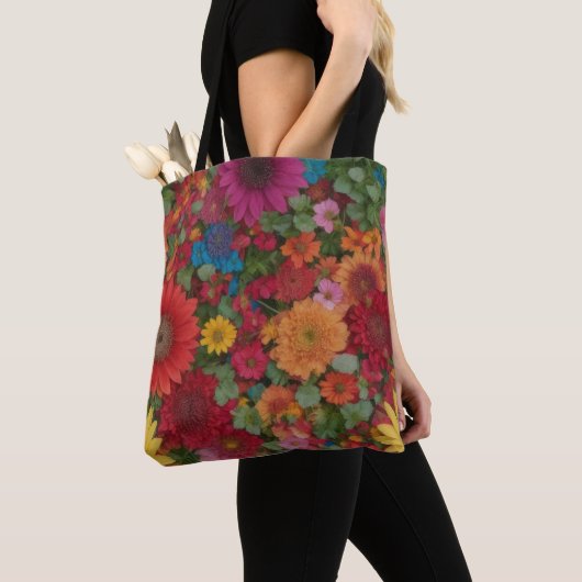 Kleurrijke gemengde bloemen tote bag (Dichtbij)