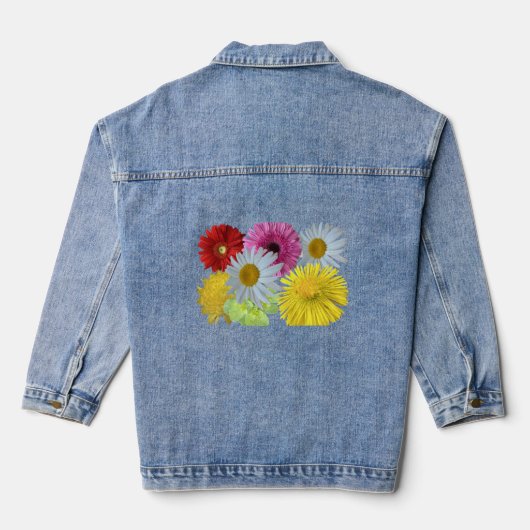 Kleurrijke gemengde bloemenboeket denim jas jacket (Achterkant)